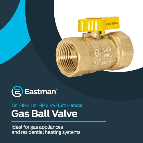 Vista 2 de Eastman Válvula de bola de gas recta de 1 pulgada FIP con mango de cuarto de vuelta, accesorios de plomería de latón, 60013