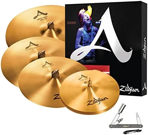 Avedis Zildjian Zildjian A391 Serie A - Caja de platillos de 14 pulgadas Hihats16 pulgadas y 18 pulgadas Thin Crash 21 pulgadas Sweet Ride con ZKEY