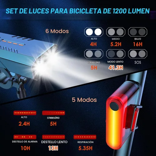 Vista 3 de Bike Headlight,Ultra-Bright Continuous Output,360° Rotation,Long Battery Life, Rechargeable & IP64 Waterproof Bicycle Lights Front and Rear