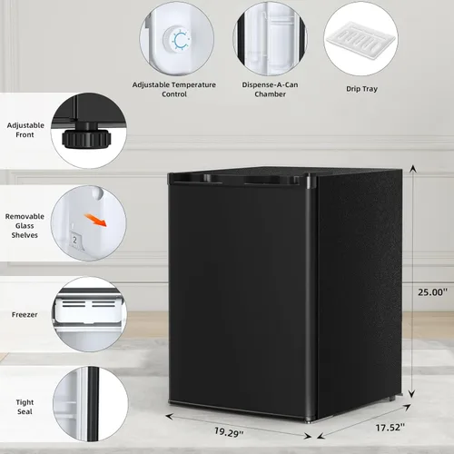 Vista 4 de Antarctic Star Refrigerador compacto de 2.6 pies cúbicos con congelador, mini refrigerador de una sola puerta con termostato ajustable, estantes