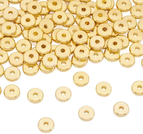 Vista 12 de Craftdady 500 cuentas espaciadoras redondas planas doradas de 0.157 pulgadas (0.157 in), diminutas cuentas de disco de moneda Rondelle