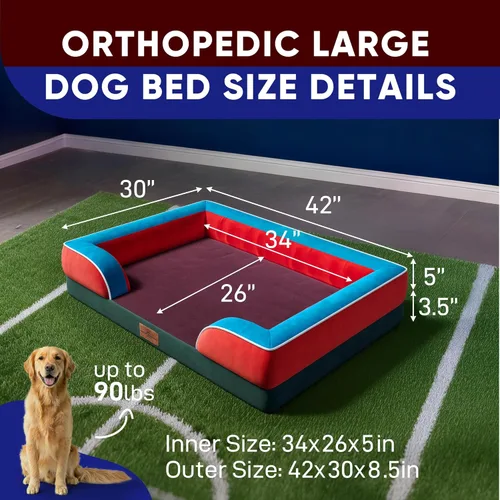 Vista 70 de Comfort Expression Cama ortopédica para perros extra grandes de 45 x 35 pulgadas, cama para mascotas XL de espuma tipo caja de huevos impermeable