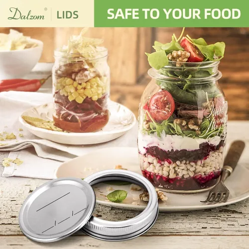 Vista 5 de Dalzom® 144 piezas tapas para enlatado con anillos de boca ancha, tapas premium de tarro de albañil con anillos para tarros Ball, Kerr