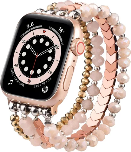 Vista 22 de MOFREE - Pulsera de cuentas compatible con Apple Watch Band de 1.496 in/1.575 in/1.614 in/1.65 in (38, 40, 41 y 42 mm) Series Negro/Oro