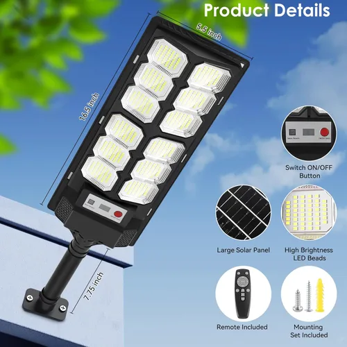 Vista 6 de 2 Pack Solar Street Lights Outdoor Waterproof 6500K 13000LM LED Solar Flood Lights Dusk to Dawn Parking Lot Light with Motion Sensor and Remote