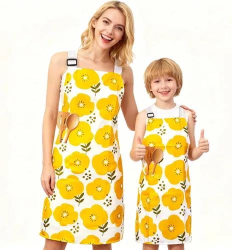 Homgaty Mommy and Me Apron Set, 2PCS Matching Aprons for Kids and Adults with Pocket, Adjustable Cute Kids Apron for Backing