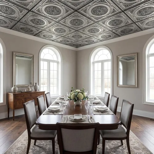 Vista 27 de Steampunk-Faux - Azulejo de techo de hojalata - Plata envejecida, paquete de 25 Plata antigua