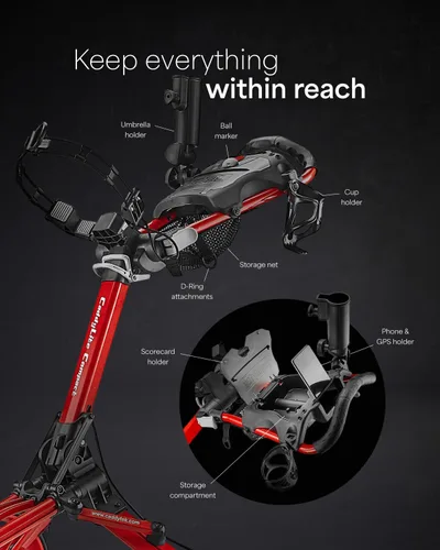 Vista 6 de Caddytek CaddyLite Compact - Carrito de golf plegable de aluminio ligero de 3 ruedas con sistema de plegado cuádruple, ruedas EVA, mango ajustable