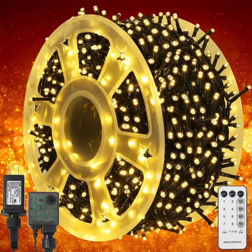 Vista 13 de WATERGLIDE Guirnalda de 1000 luces LED de Halloween, 328 pies de cable verde luces LED decorativas con control remoto y 8 modos, resistente al agua