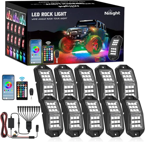 Vista 17 de Nilight - Kit de luces LED RGB de roca 4 piezas 18LED de ángulo amplio para rueda con control remoto y aplicación Bluetooth, modos múltiples, luz