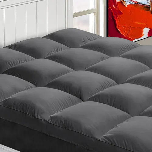 Vista 10 de Cubrecolchón Queen para dolor de espalda, funda de colchón extra gruesa, parte superior de almohada de felpa, bolsillo elástico profundo, gris