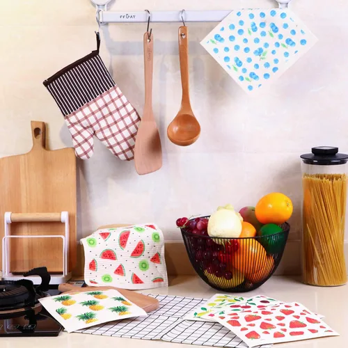 Vista 5 de Patelai Paños de cocina suecos mixtos de frutas reutilizables, absorbentes y de secado rápido, paños de limpieza para cocina, arándano, cereza