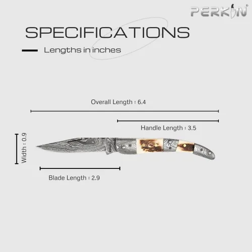 Vista 3 de Cuchillo de bolsillo de Damasco hecho a mano - Hermoso cuchillo plegable