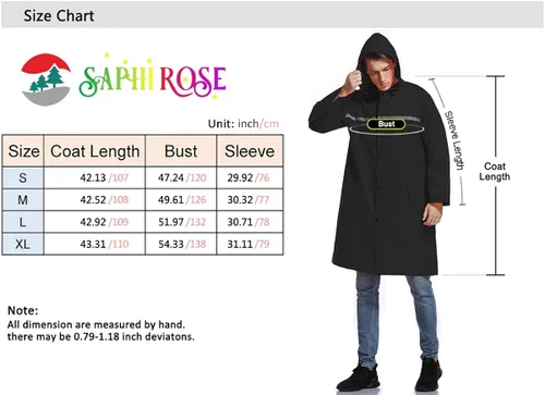 Vista 4 de Chaqueta de lluvia de seguridad larga con capucha para hombre, impermeable, poncho de emergencia