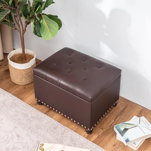 Vista 110 de Joveco Banco otomano de almacenamiento rectangular de tela, reposapiés, 24 pulgadas, moderno, copetudo, para dormitorio, asiento para entrada