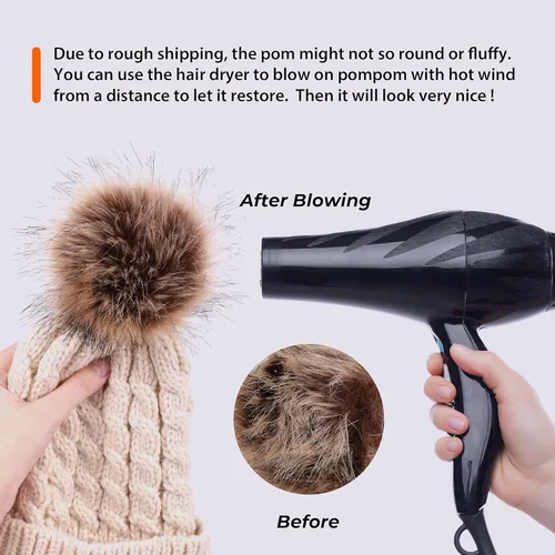 Vista 6 de Livingston Gorro de punto suave de invierno para mujer con pompón de piel sintética