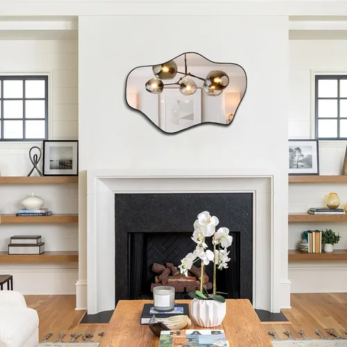 Vista 7 de Espejo de pared irregular, espejos asimétricos de 21 x 14 pulgadas, espejo moderno sin marco para pared, espejos de forma única para sala de estar