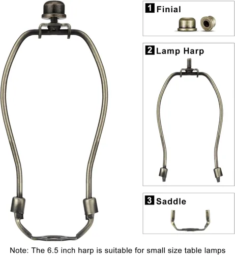 Vista 2 de Arpa de lámpara de 6 pulgadas, 2 juegos de arpa desmontable con base de sillín estándar y acabado de lámpara de metal sólido, soporte de pantalla
