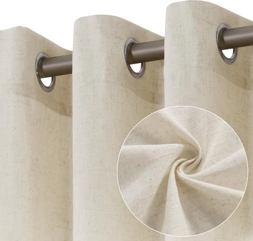 Vista 54 de Cortinas de lino verde aguamarina de 84 pulgadas de largo, 2 paneles para sala de estar y dormitorio, cortinas transparentes de filtrado de luz