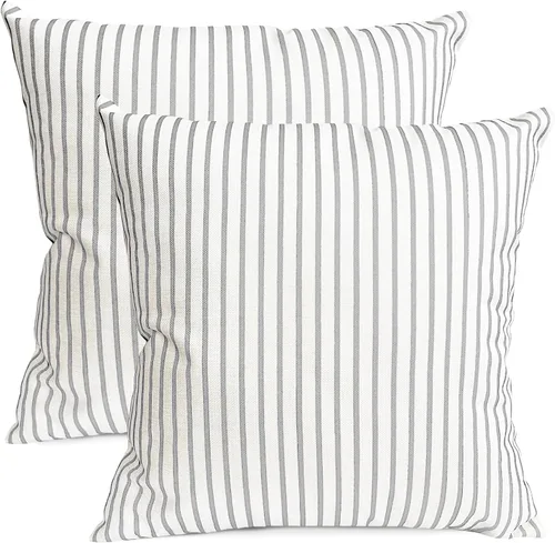 Vista 30 de Juego de 2 fundas de almohada decorativas negras boho 16x16 pulgadas, fundas de almohada de lino modernas estilo bohemia campestre para exteriores