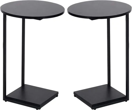 HDANI Juego de 2 mesas auxiliares en forma de C, mesa auxiliar de sofá que se desliza debajo, mesa auxiliar de mesa C para sala de estar, Negro
