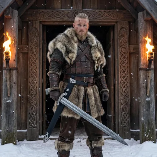 Espada vikinga Northman – Espada larga funcional de acero de Damasco real lista para la batalla | Espada vikinga medieval hecha a mano con vaina de