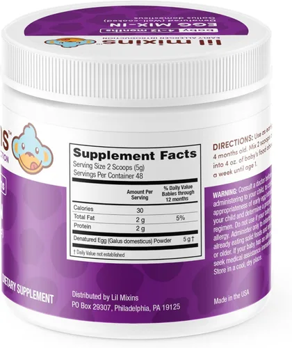 Vista 2 de Lil Mixins Mezclas tempranas de introducción a alérgenos, yema de huevo cocida Etapa de bebé 1-3, para edades de 4-12 meses, frasco de 8.5 Oz