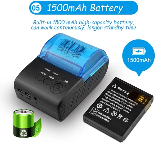 Vista 7 de Yoidesu Mini impresora de recibos, impresora térmica portátil Bluetooth portátil de 2.283 in, compatible con Android VISTA Linux, impresora