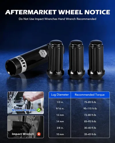 Vista 6 de OMT - Paquete de 32 tuercas de rueda 9/16-18, tuercas negras de 9/16 x 18 pulgadas de alto, asiento de cono de transmisión con enchufe compatible