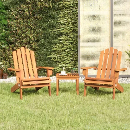 3-Piece Acacia Wood Adirondack Chair Set, Brown Folding Outdoor Lounge Seating with Farmhouse Style for Patio Garden Balcony, Comfortable Foldable