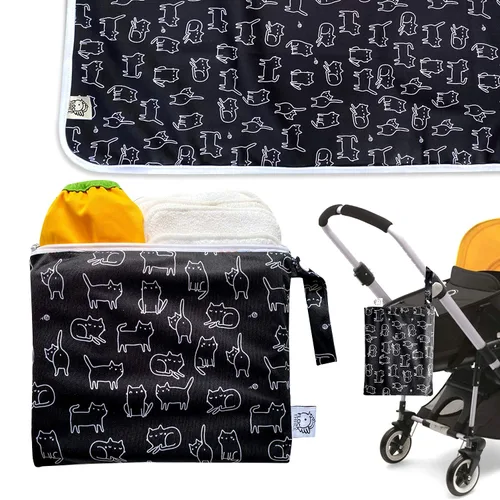 Vista 2 de Flockthree - Cambiador de pañales impermeable para bebé con bolsa de almacenamiento (28.7 x 19.7 pulgadas), lavable, lavable, reutilizable, a prueba