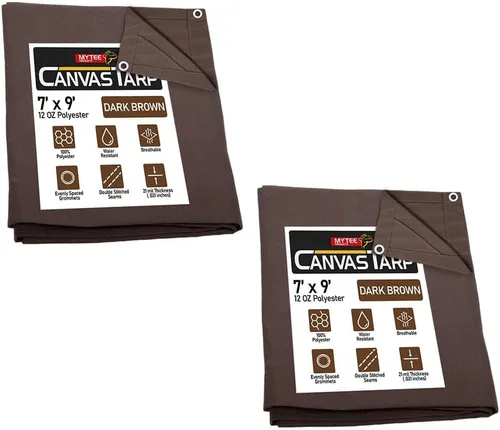Vista 45 de Mytee Products Lona de lona marrón oscuro de 6 x 8 pies de 12 onzas, resistente al agua y transpirable, lonas resistentes, cubierta de lona