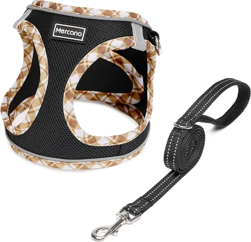 Vista 15 de Mercano Juego de arnés y correa de malla suave para perro, reflectante, transpirable, ligero, no asfixia, chaleco para caminar fácil a prueba