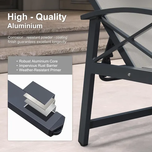 Vista 4 de PURPLE LEAF Oversized Chaise Lounge Chair Outdoor Set of 2 Extra Wide Pool Lounge Chairs 5 Adjustable Position with Armrests and Side Table Aluminum