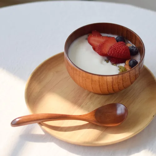 Vista 7 de Cuencos y cucharas pequeños de madera, 10 onzas. Cuencos de control de porciones para aperitivos, postres, cuencos japoneses para servir arroz