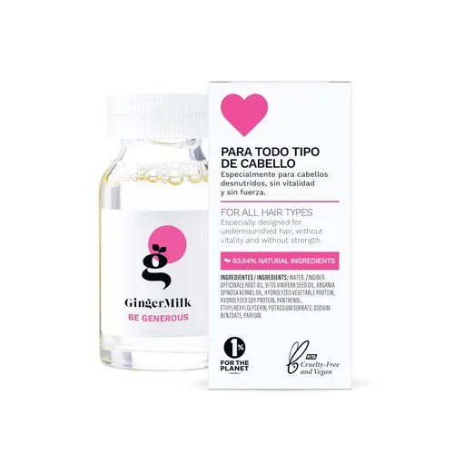 Vista 2 de Ampolla nutritiva para el cabello con leche de jengibre con proteínas y provitamina B5 BE GENEROUS (paquete de 6 x 0.5 onzas líquidas)