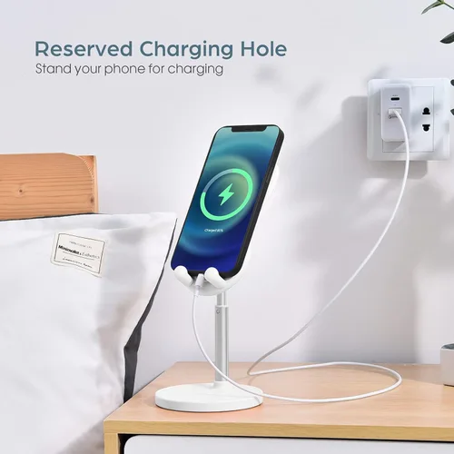 Vista 3 de OATSBASF Lindo soporte para teléfono celular, soporte ajustable para teléfono de conejo, para escritorio, soporte grueso compatible con iPhone