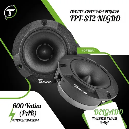 Vista 2 de Timpano TPT-ST2 Black Slim Super Tweeter, 600 vatios 4 ohm, 105 dB, bobina de voz de 1 pulgada, tweeters de sistema de sonido para auto
