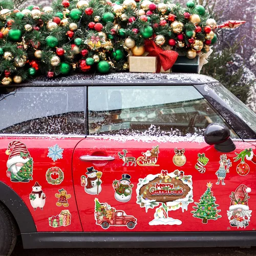 Vista 4 de Juego de imanes para refrigerador de Navidad, 22 calcomanías para puerta de crucero Material magnético impermeable, 22 patrones de vacaciones