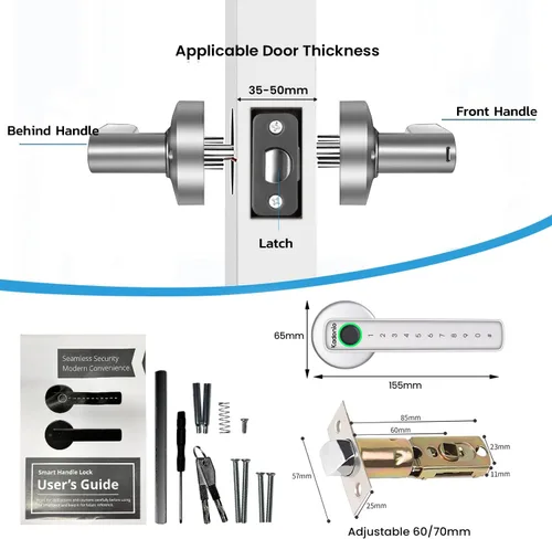 Vista 8 de Cerradura de puerta de huellas dactilares, perilla de puerta inteligente biométrica, cerradura de puerta inteligente de entrada sin llave con asa