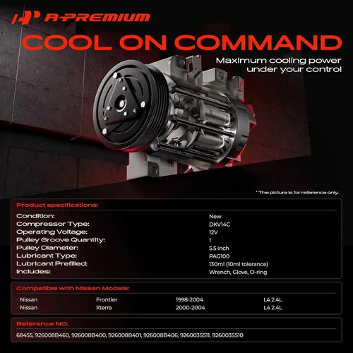 Vista 2 de Compresor de aire acondicionado A-Premium con embrague Compatible con Nissan Frontier 2.4L 1998-2004, Xterra 2.4L 2000-2004, con polea de 1 ranura