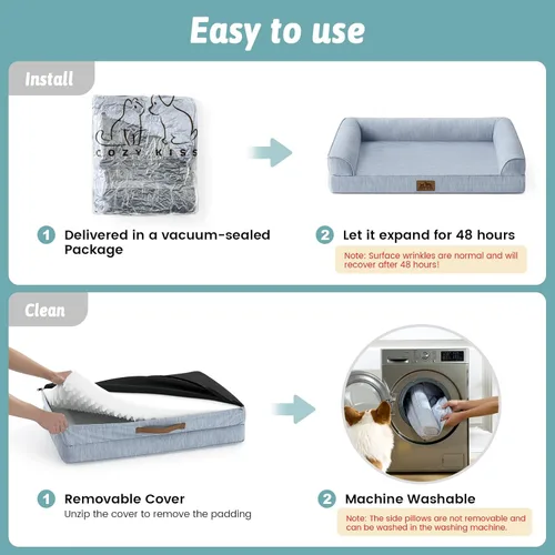 Vista 6 de Cama refrescante para perro, cama ortopédica de espuma para perros con lados, funda extraíble lavable y forro impermeable y parte inferior