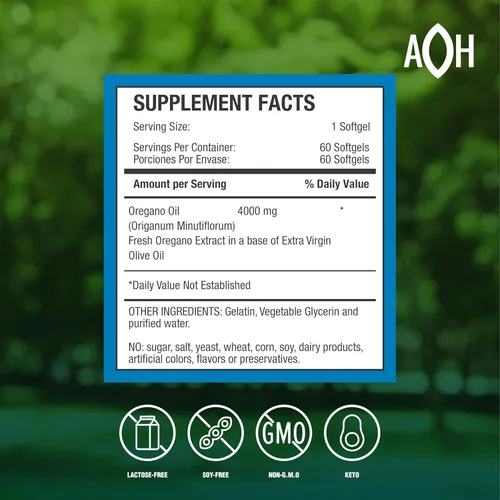 Vista 2 de ADAPTOHEAL Aceite de orégano de 4000 mg, 60 cápsulas blandas – Aceite de orégano para apoyo inmunológico e intestinal suplemento para una digestión
