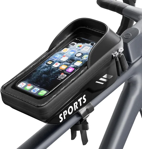 Bolsa impermeable para cuadro de bicicleta Povlen - Bolsa de bicicleta 2 en 1 para el cuadro y tubo superior de bicicletas con soporte para teléfono