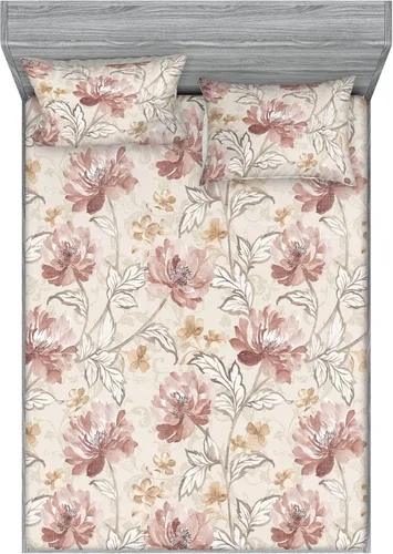 Vista 4 de Ambesonne Floral Fitted Sheet & Pillow Sham Set, Surreal Art Abstract Style Daisy Ornament with Dreamy Vibe Symmetric Print, Decorative Printed 3