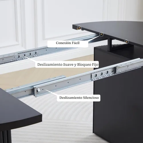 Vista 5 de Mesa de comedor extensible de 41 pulg. a 78 pulg. para 4-8 personas, mesa redonda expandible de cocina con base estriada, mesas modernas ovaladas