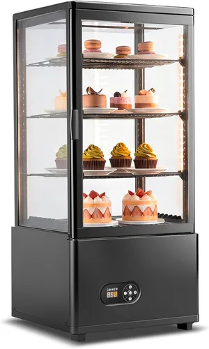 Tylza Vitrina refrigerada para encimera, refrigerador comercial de 2.7 pies cúbicos/78L, vitrina con luz LED, puerta de vidrio doble, 32-54°F,
