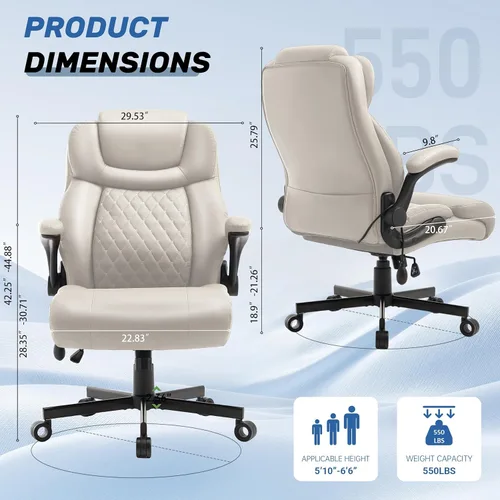 Vista 2 de Silla de oficina grande y alta de 550 libras, cómoda silla ejecutiva resistente con soporte lumbar ajustable, ruedas de doble espacio, asiento