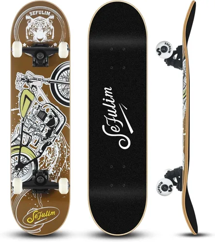 Vista 12 de Sefulim 31 x 8 Inch Complete Skateboard 7 Layer Canadian Maple Double Kick Deck Concave Cruiser Trick Skateboard for Boys Girls Teens Adults Beginner