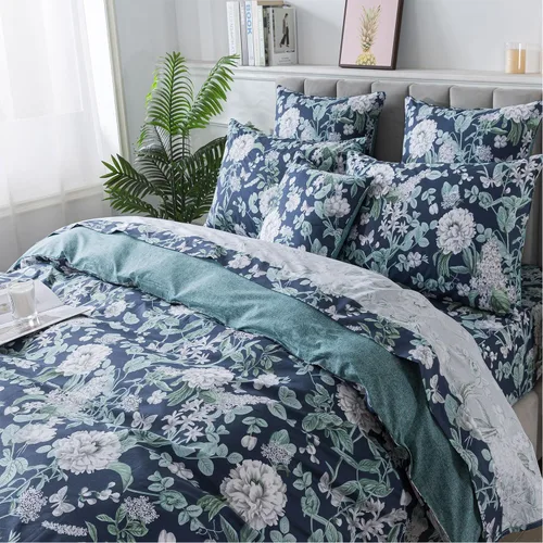 Vista 7 de FADFAY Juego de funda de edredón floral, tamaño completo, 100 % algodón, diseño de rosas y flores, funda de edredón azul, ropa de cama vintage